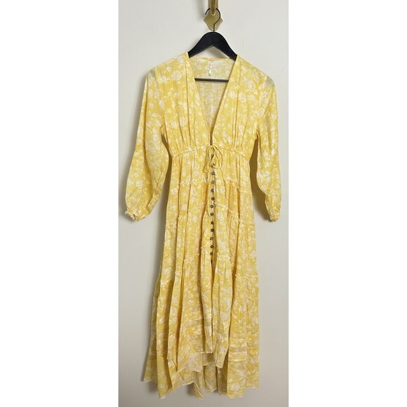 FREE PEOPLE Pappiet Midi Dress in Sunshine Combo Size Small - Picture 5 of 12